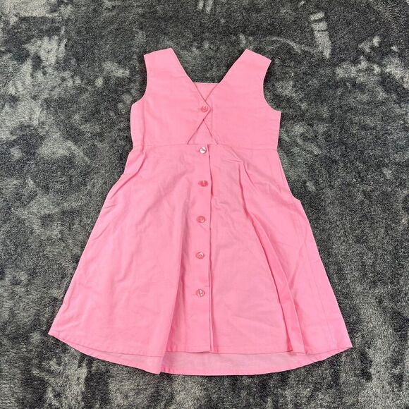 Vtg Just Friends Pink Embroidered Floral Sleeveless Dress Girls 5 Button Back - Picture 7 of 9